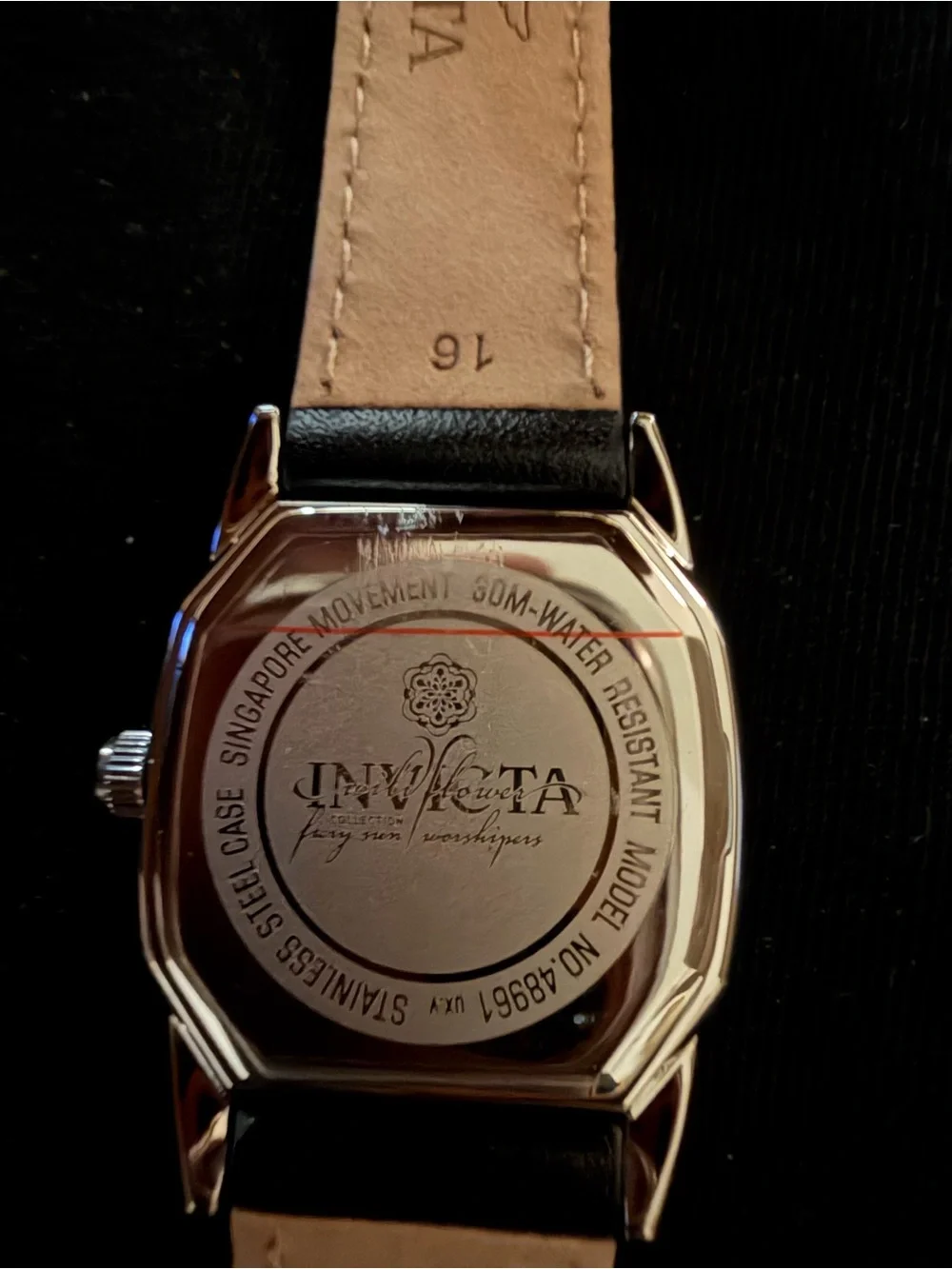 Invicta Women's Silver Octagonal Case Watch with Black Leather Strap